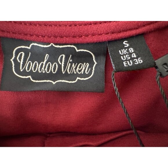 2/$30 Voodoo Vixen Small Burgundy Bow Front V Neckline Top With 3/4 Sleeves NWT - Picture 5 of 16